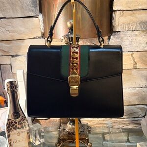 Sylvie Large Gucci Blue Top Handle Bag